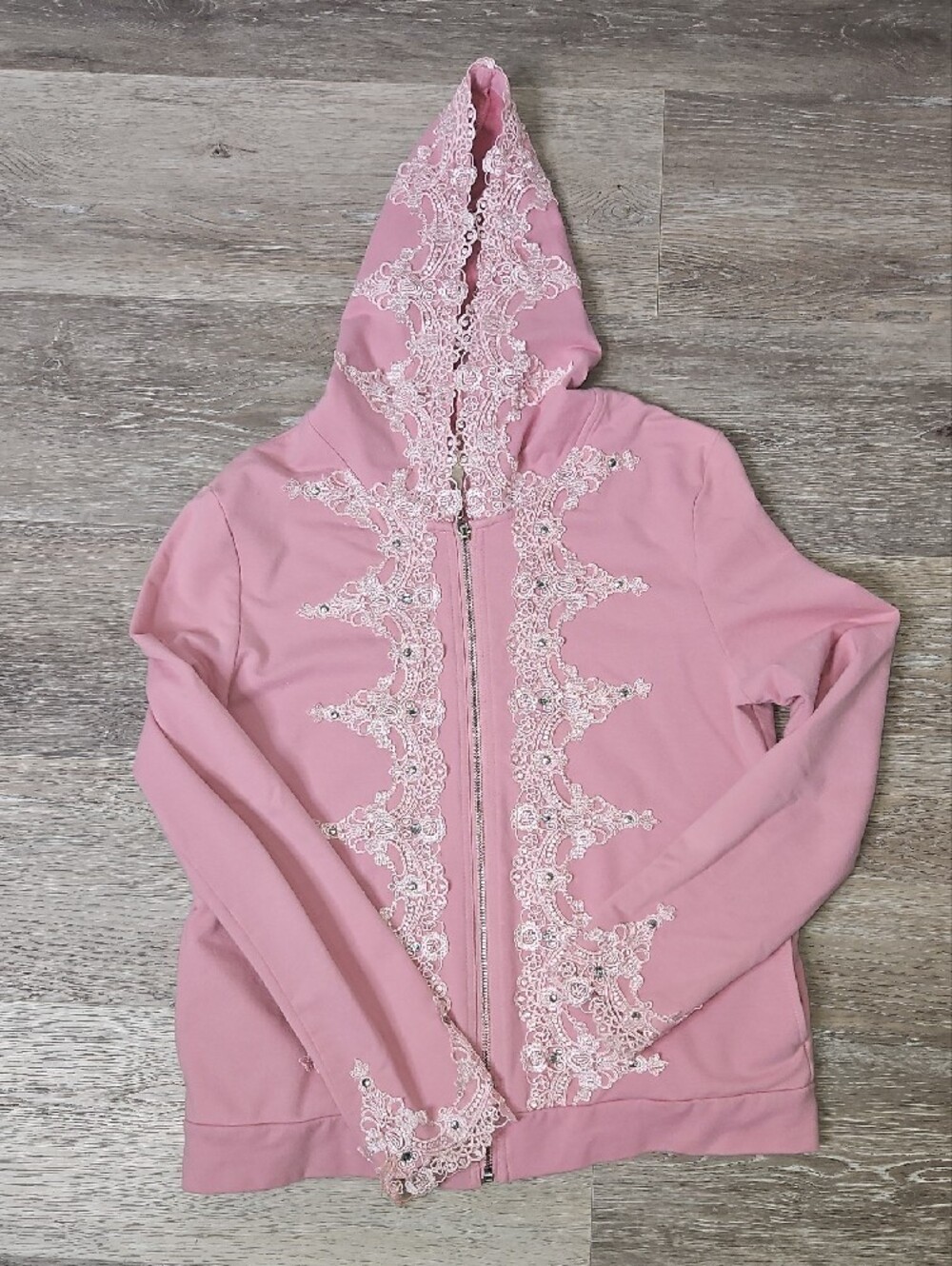 Vertigo Paris Pink Lace-Trim Hooded Zip Jacket Large - Picture 7 of 9